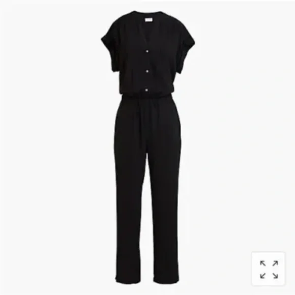 ew J Crew Size Large Black Cuffed Camp Shirt Jumpsuit Womens Button Pockets - Picture 3 of 10
